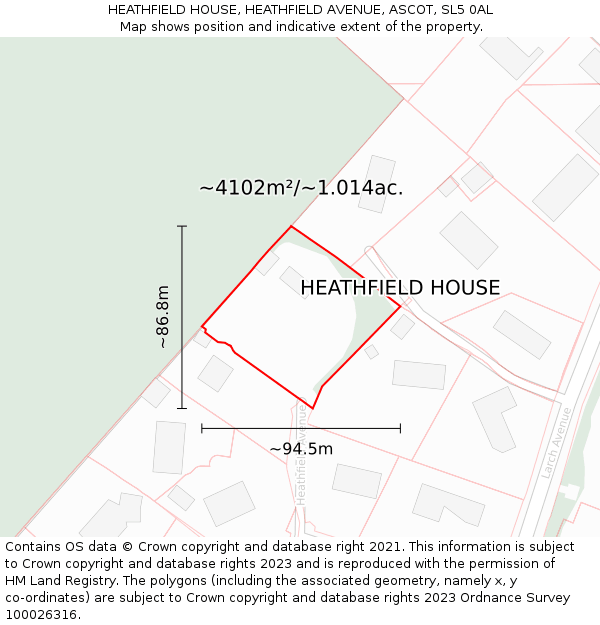 HEATHFIELD HOUSE, HEATHFIELD AVENUE, ASCOT, SL5 0AL: Plot and title map