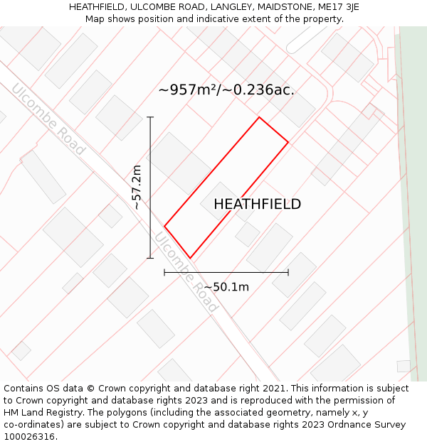 HEATHFIELD, ULCOMBE ROAD, LANGLEY, MAIDSTONE, ME17 3JE: Plot and title map
