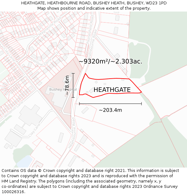 HEATHGATE, HEATHBOURNE ROAD, BUSHEY HEATH, BUSHEY, WD23 1PD: Plot and title map