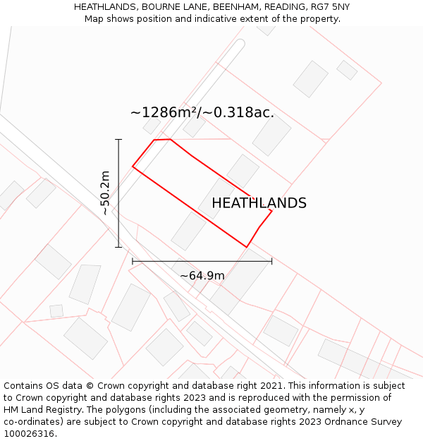 HEATHLANDS, BOURNE LANE, BEENHAM, READING, RG7 5NY: Plot and title map