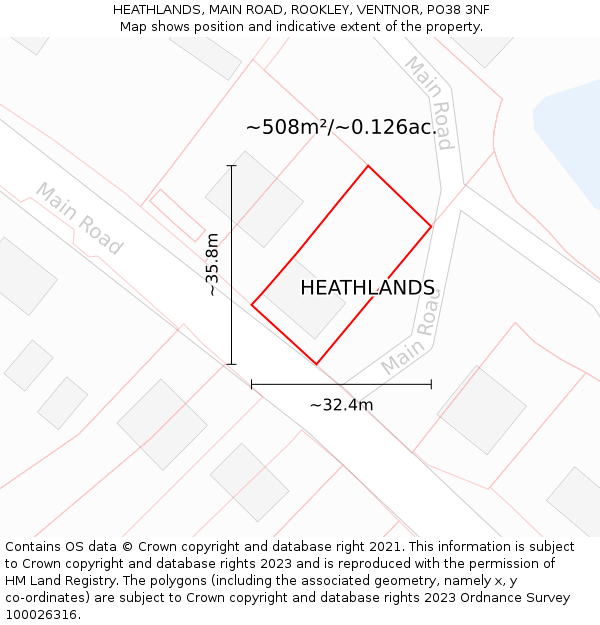 HEATHLANDS, MAIN ROAD, ROOKLEY, VENTNOR, PO38 3NF: Plot and title map