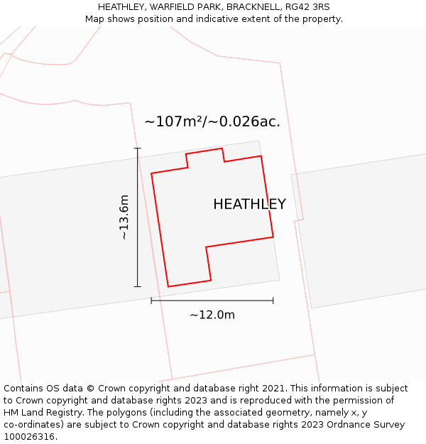 HEATHLEY, WARFIELD PARK, BRACKNELL, RG42 3RS: Plot and title map