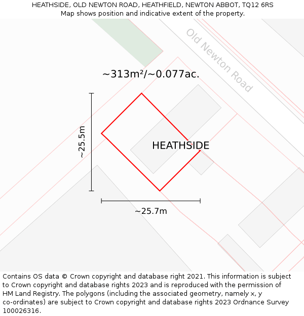 HEATHSIDE, OLD NEWTON ROAD, HEATHFIELD, NEWTON ABBOT, TQ12 6RS: Plot and title map