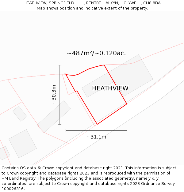 HEATHVIEW, SPRINGFIELD HILL, PENTRE HALKYN, HOLYWELL, CH8 8BA: Plot and title map