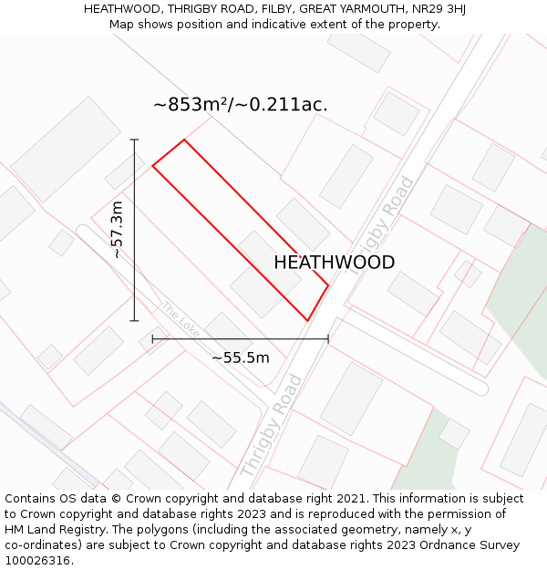 HEATHWOOD, THRIGBY ROAD, FILBY, GREAT YARMOUTH, NR29 3HJ: Plot and title map