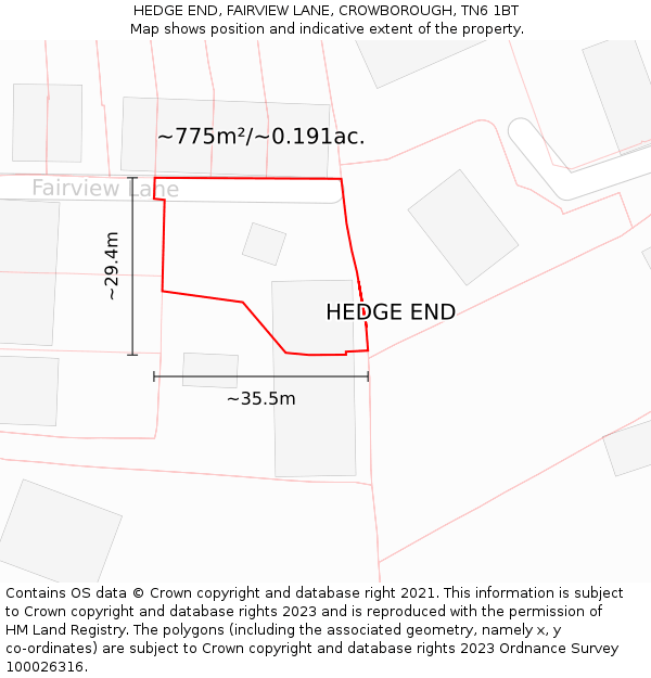 HEDGE END, FAIRVIEW LANE, CROWBOROUGH, TN6 1BT: Plot and title map