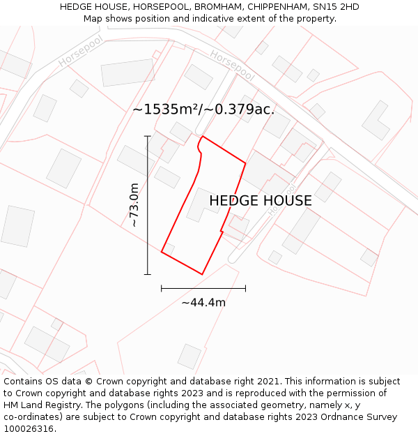 HEDGE HOUSE, HORSEPOOL, BROMHAM, CHIPPENHAM, SN15 2HD: Plot and title map