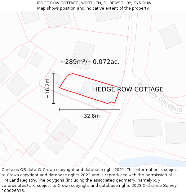HEDGE ROW COTTAGE, WORTHEN, SHREWSBURY, SY5 9HW: Plot and title map