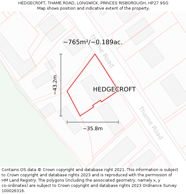 HEDGECROFT, THAME ROAD, LONGWICK, PRINCES RISBOROUGH, HP27 9SG: Plot and title map