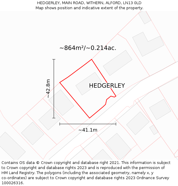 HEDGERLEY, MAIN ROAD, WITHERN, ALFORD, LN13 0LD: Plot and title map