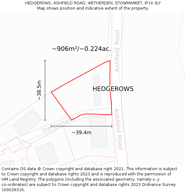 HEDGEROWS, ASHFIELD ROAD, WETHERDEN, STOWMARKET, IP14 3LY: Plot and title map