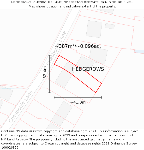 HEDGEROWS, CHESBOULE LANE, GOSBERTON RISEGATE, SPALDING, PE11 4EU: Plot and title map