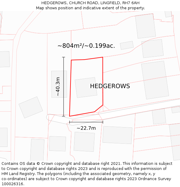 HEDGEROWS, CHURCH ROAD, LINGFIELD, RH7 6AH: Plot and title map