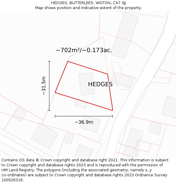 HEDGES, BLITTERLEES, WIGTON, CA7 4JJ: Plot and title map