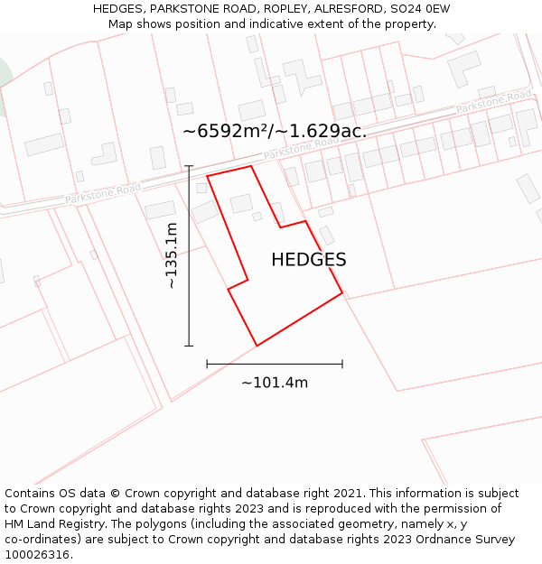 HEDGES, PARKSTONE ROAD, ROPLEY, ALRESFORD, SO24 0EW: Plot and title map