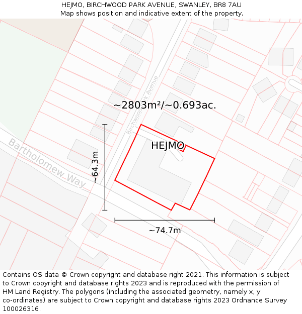 HEJMO, BIRCHWOOD PARK AVENUE, SWANLEY, BR8 7AU: Plot and title map