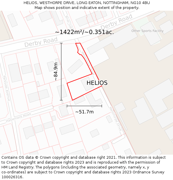 HELIOS, WESTHORPE DRIVE, LONG EATON, NOTTINGHAM, NG10 4BU: Plot and title map