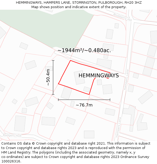 HEMMINGWAYS, HAMPERS LANE, STORRINGTON, PULBOROUGH, RH20 3HZ: Plot and title map