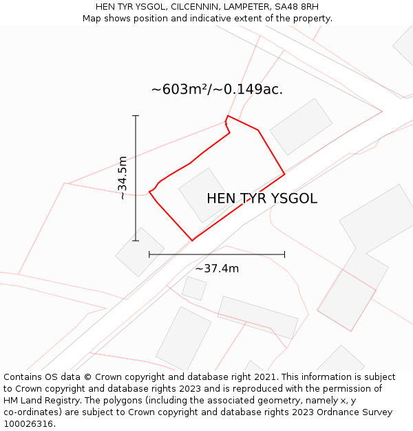 HEN TYR YSGOL, CILCENNIN, LAMPETER, SA48 8RH: Plot and title map