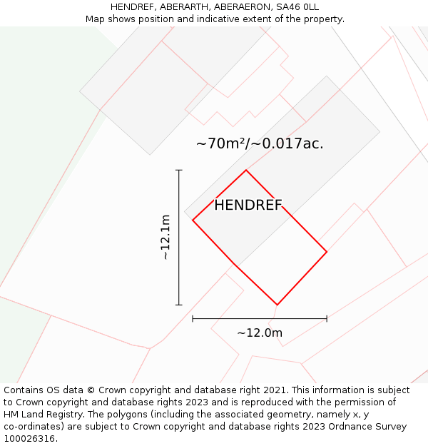 HENDREF, ABERARTH, ABERAERON, SA46 0LL: Plot and title map