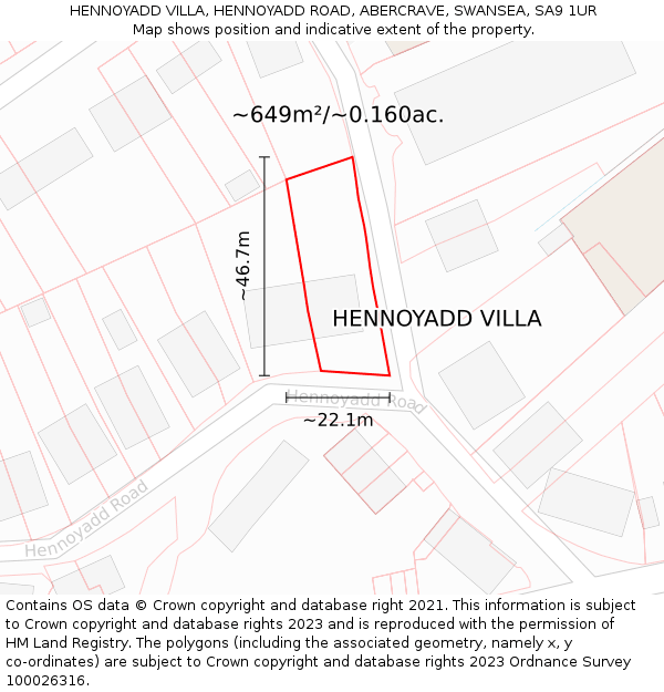 HENNOYADD VILLA, HENNOYADD ROAD, ABERCRAVE, SWANSEA, SA9 1UR: Plot and title map