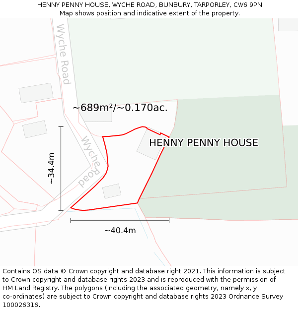 HENNY PENNY HOUSE, WYCHE ROAD, BUNBURY, TARPORLEY, CW6 9PN: Plot and title map