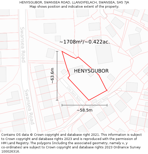 HENYSGUBOR, SWANSEA ROAD, LLANGYFELACH, SWANSEA, SA5 7JA: Plot and title map