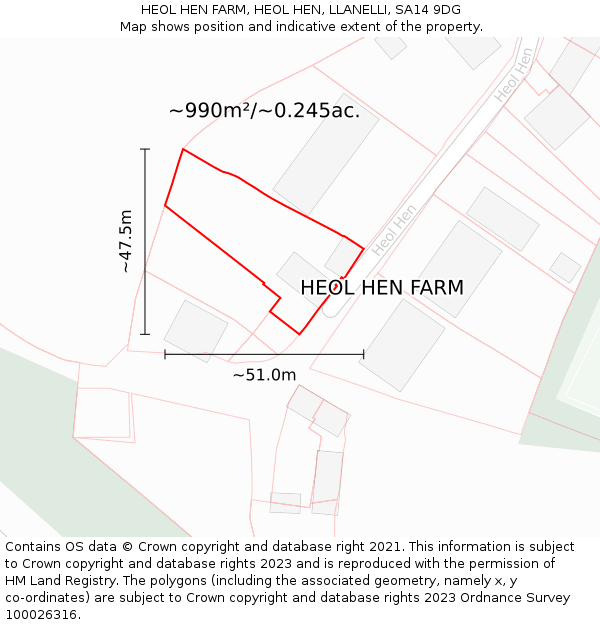 HEOL HEN FARM, HEOL HEN, LLANELLI, SA14 9DG: Plot and title map