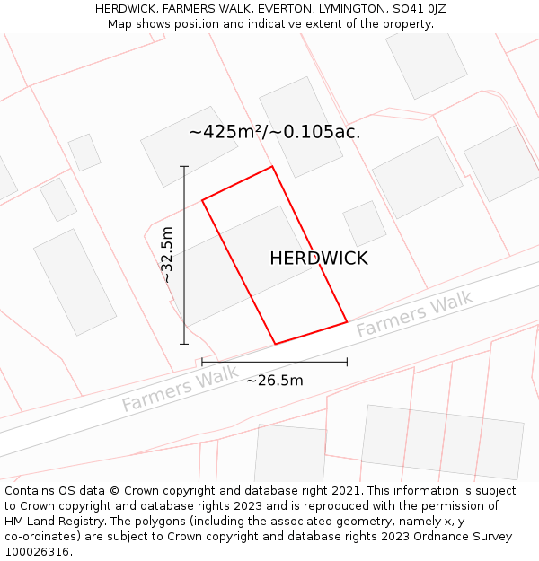 HERDWICK, FARMERS WALK, EVERTON, LYMINGTON, SO41 0JZ: Plot and title map