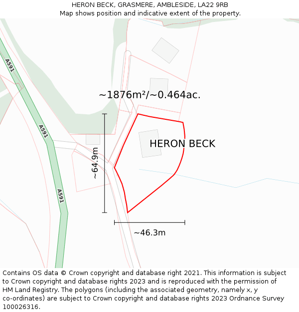 HERON BECK, GRASMERE, AMBLESIDE, LA22 9RB: Plot and title map