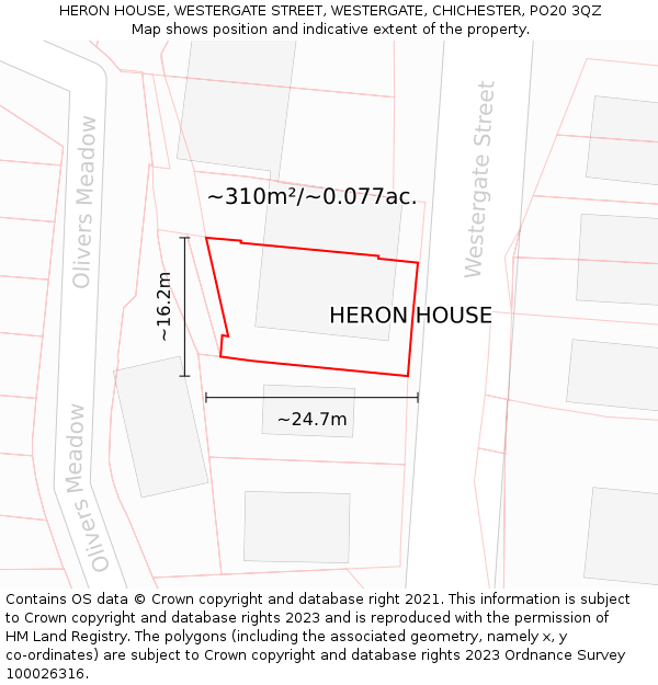 HERON HOUSE, WESTERGATE STREET, WESTERGATE, CHICHESTER, PO20 3QZ: Plot and title map