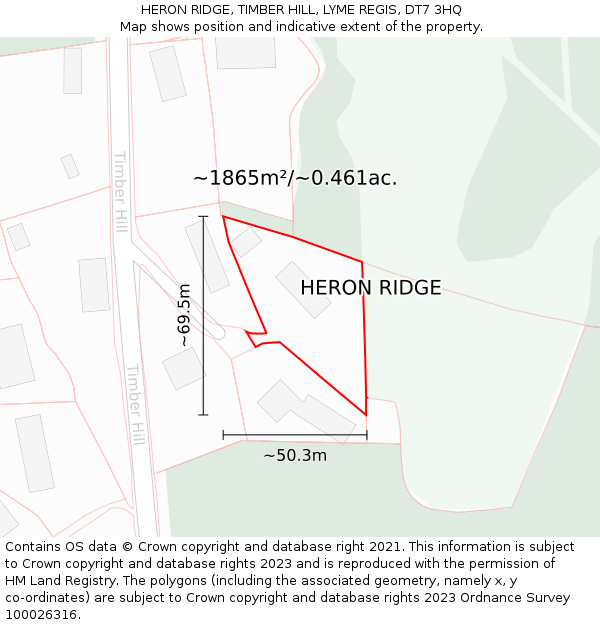 HERON RIDGE, TIMBER HILL, LYME REGIS, DT7 3HQ: Plot and title map