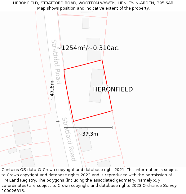 HERONFIELD, STRATFORD ROAD, WOOTTON WAWEN, HENLEY-IN-ARDEN, B95 6AR: Plot and title map