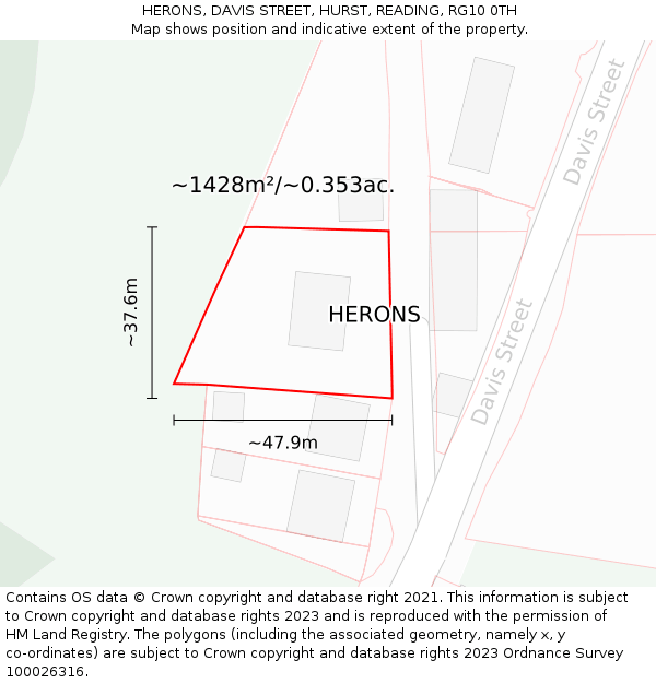 HERONS, DAVIS STREET, HURST, READING, RG10 0TH: Plot and title map