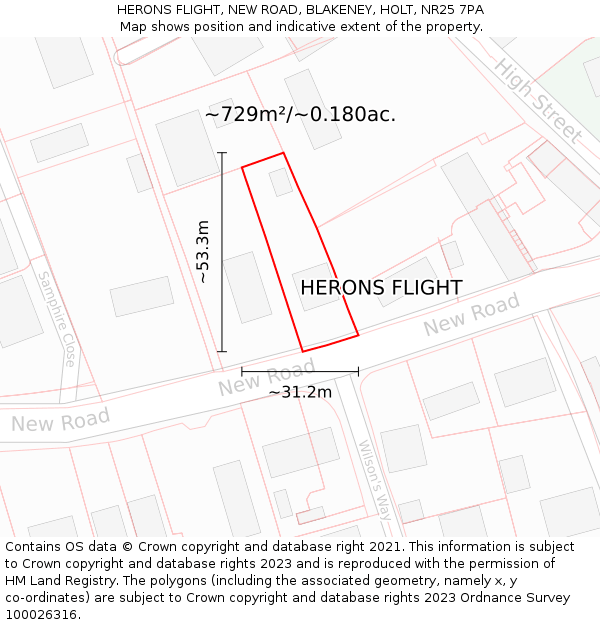 HERONS FLIGHT, NEW ROAD, BLAKENEY, HOLT, NR25 7PA: Plot and title map