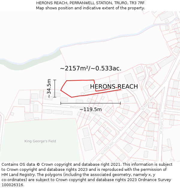 HERONS REACH, PERRANWELL STATION, TRURO, TR3 7RF: Plot and title map