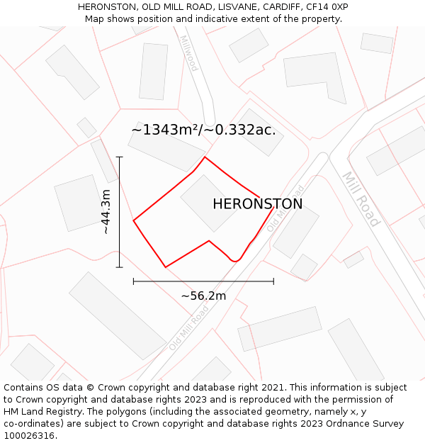 HERONSTON, OLD MILL ROAD, LISVANE, CARDIFF, CF14 0XP: Plot and title map