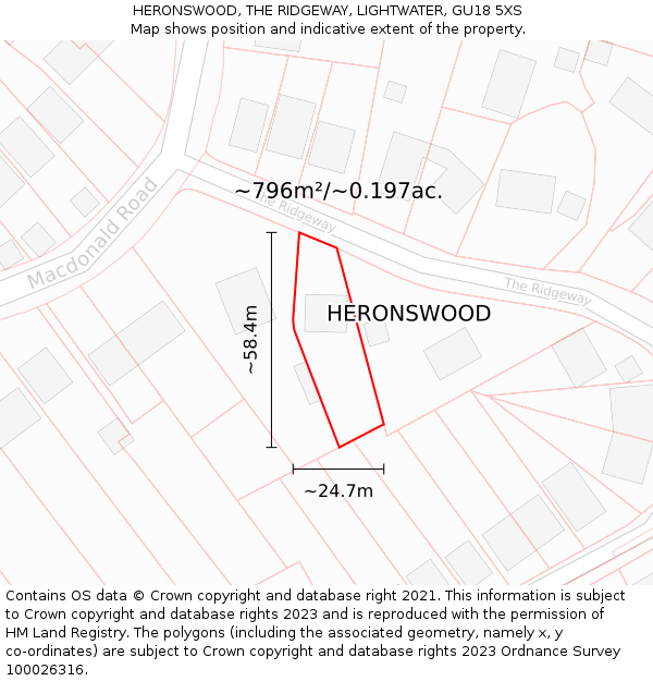 HERONSWOOD, THE RIDGEWAY, LIGHTWATER, GU18 5XS: Plot and title map