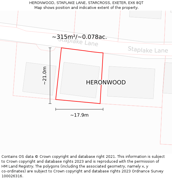 HERONWOOD, STAPLAKE LANE, STARCROSS, EXETER, EX6 8QT: Plot and title map