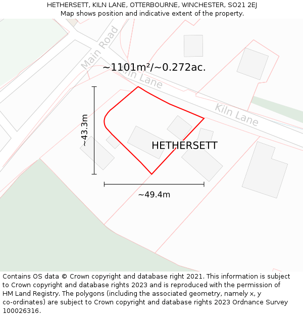 HETHERSETT, KILN LANE, OTTERBOURNE, WINCHESTER, SO21 2EJ: Plot and title map