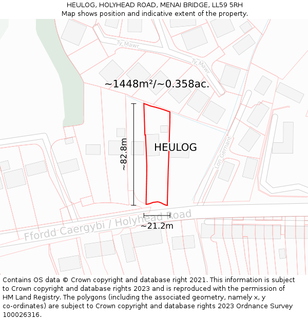 HEULOG, HOLYHEAD ROAD, MENAI BRIDGE, LL59 5RH: Plot and title map