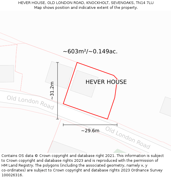 HEVER HOUSE, OLD LONDON ROAD, KNOCKHOLT, SEVENOAKS, TN14 7LU: Plot and title map