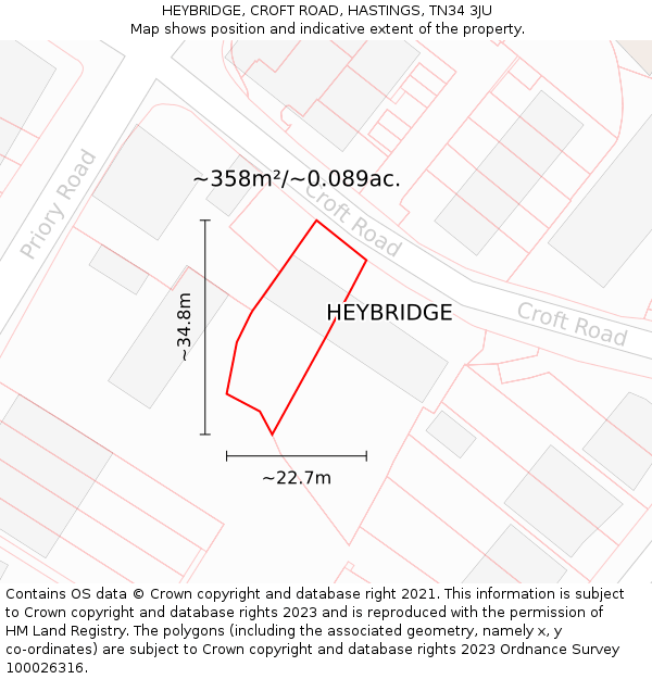 HEYBRIDGE, CROFT ROAD, HASTINGS, TN34 3JU: Plot and title map