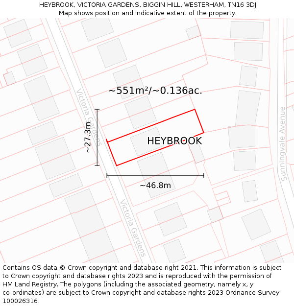 HEYBROOK, VICTORIA GARDENS, BIGGIN HILL, WESTERHAM, TN16 3DJ: Plot and title map