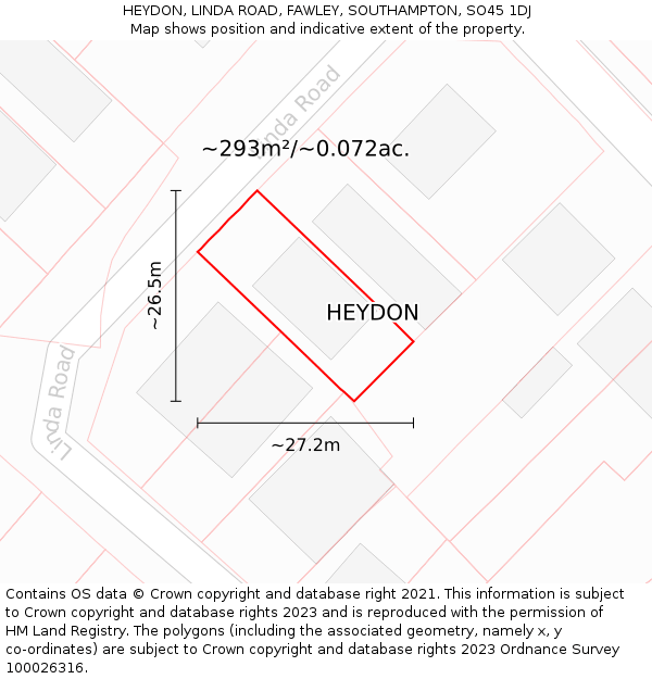 HEYDON, LINDA ROAD, FAWLEY, SOUTHAMPTON, SO45 1DJ: Plot and title map