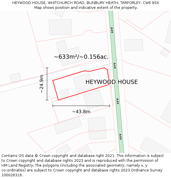 HEYWOOD HOUSE, WHITCHURCH ROAD, BUNBURY HEATH, TARPORLEY, CW6 9SX: Plot and title map