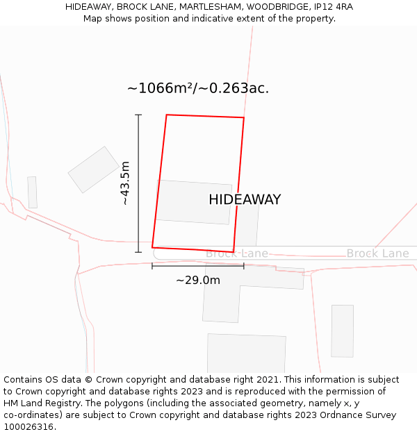 HIDEAWAY, BROCK LANE, MARTLESHAM, WOODBRIDGE, IP12 4RA: Plot and title map