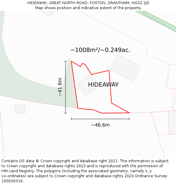 HIDEAWAY, GREAT NORTH ROAD, FOSTON, GRANTHAM, NG32 2JS: Plot and title map