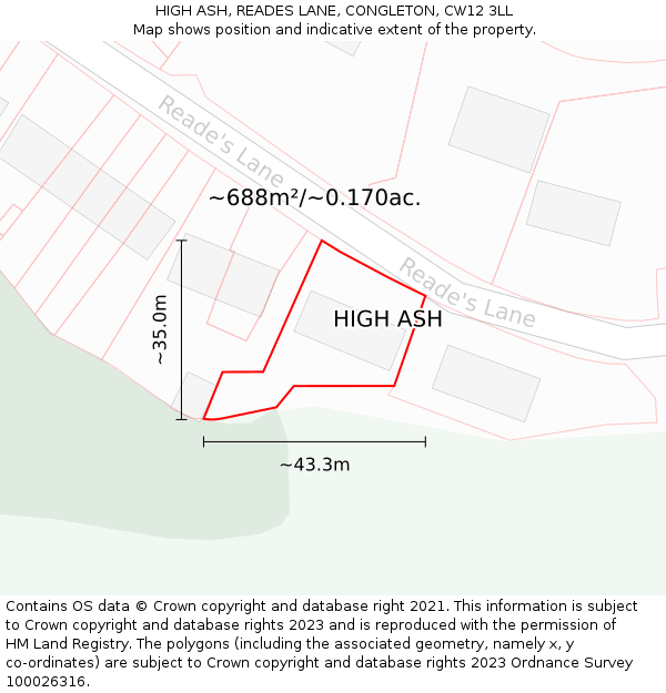 HIGH ASH, READES LANE, CONGLETON, CW12 3LL: Plot and title map