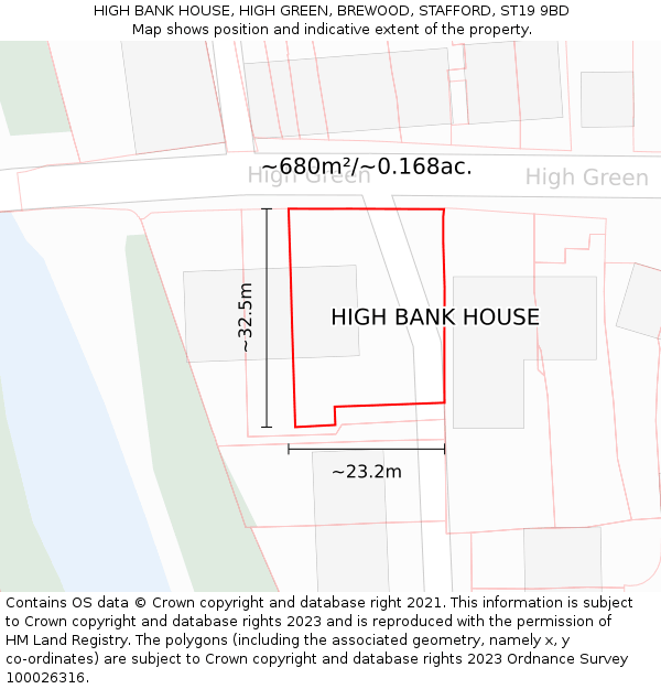 HIGH BANK HOUSE, HIGH GREEN, BREWOOD, STAFFORD, ST19 9BD: Plot and title map